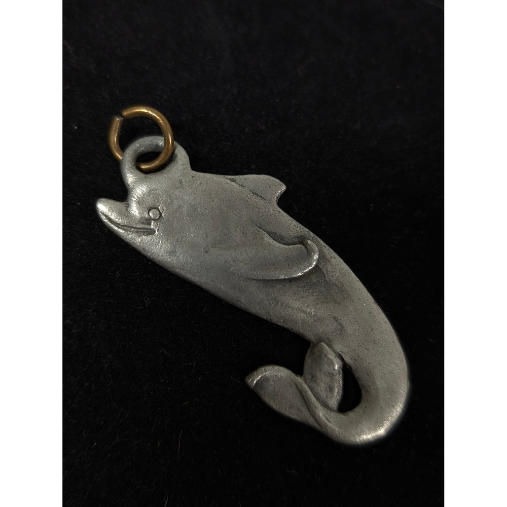 Vintage 1994 NR Pewter Dolphin Pendant Nautical Ocean Marine Signed